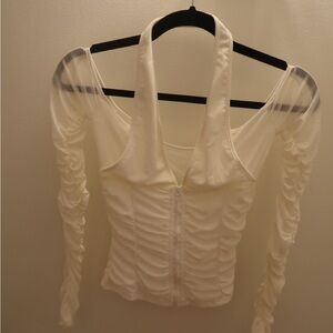 I.AM.GIA White Ruched Long Sleeve Top